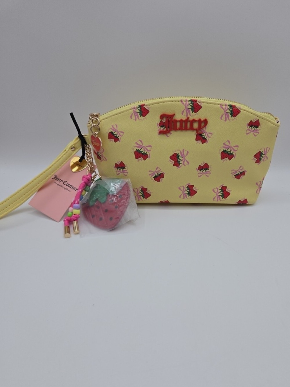 Juicy Couture Yellow Strawberry Charm Wristlet Pouch